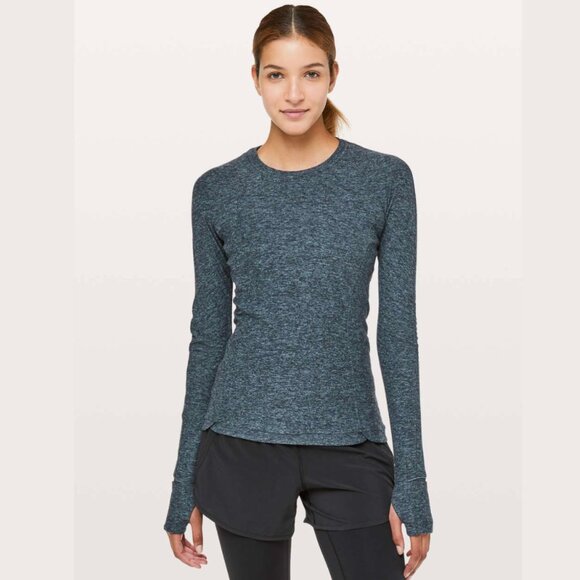 Lululemon Runderful Long Sleeve (Heathered Petrol Blue / Black) - Size 8 - Picture 6 of 9